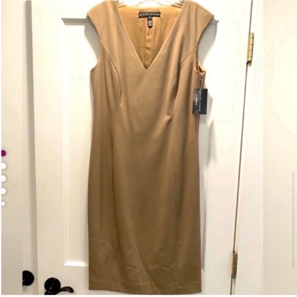 Ralph Lauren Black Label NEW Cap Sleeve Midi Dress Tan Women Size 10 Minimalist